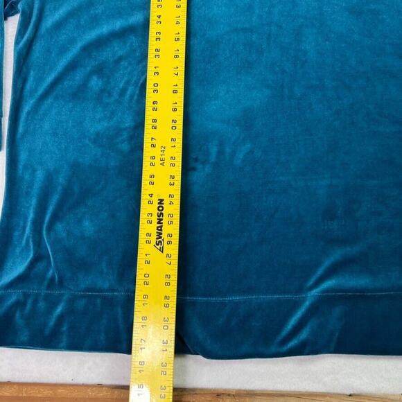 Woman Within Blouse Top 3X Velour Blue Green Three Quarter Sleeves Pullover - Picture 3 of 7